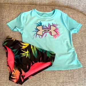 Girls Under Armour Swim Suit Rash Guard Top NWOT size 7